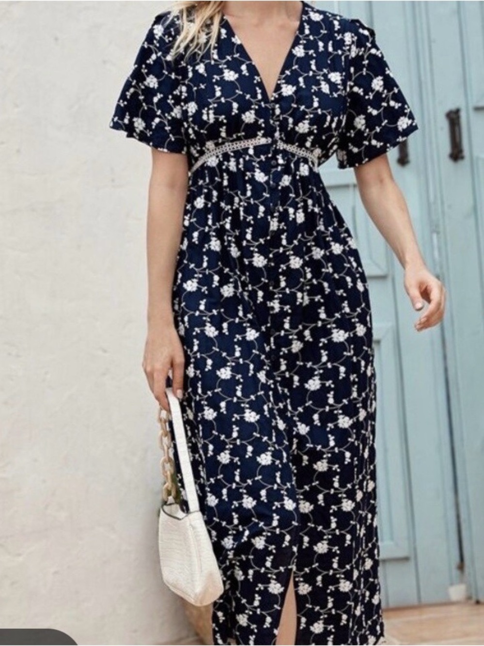 Zara Embroidered midi Dress with White Floral Print NWT discontinued